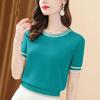 Summer Women's Ice Silk T-shirt Short Sleeve Loose and Versatile Round Neck Knitted Shirt Thin Top