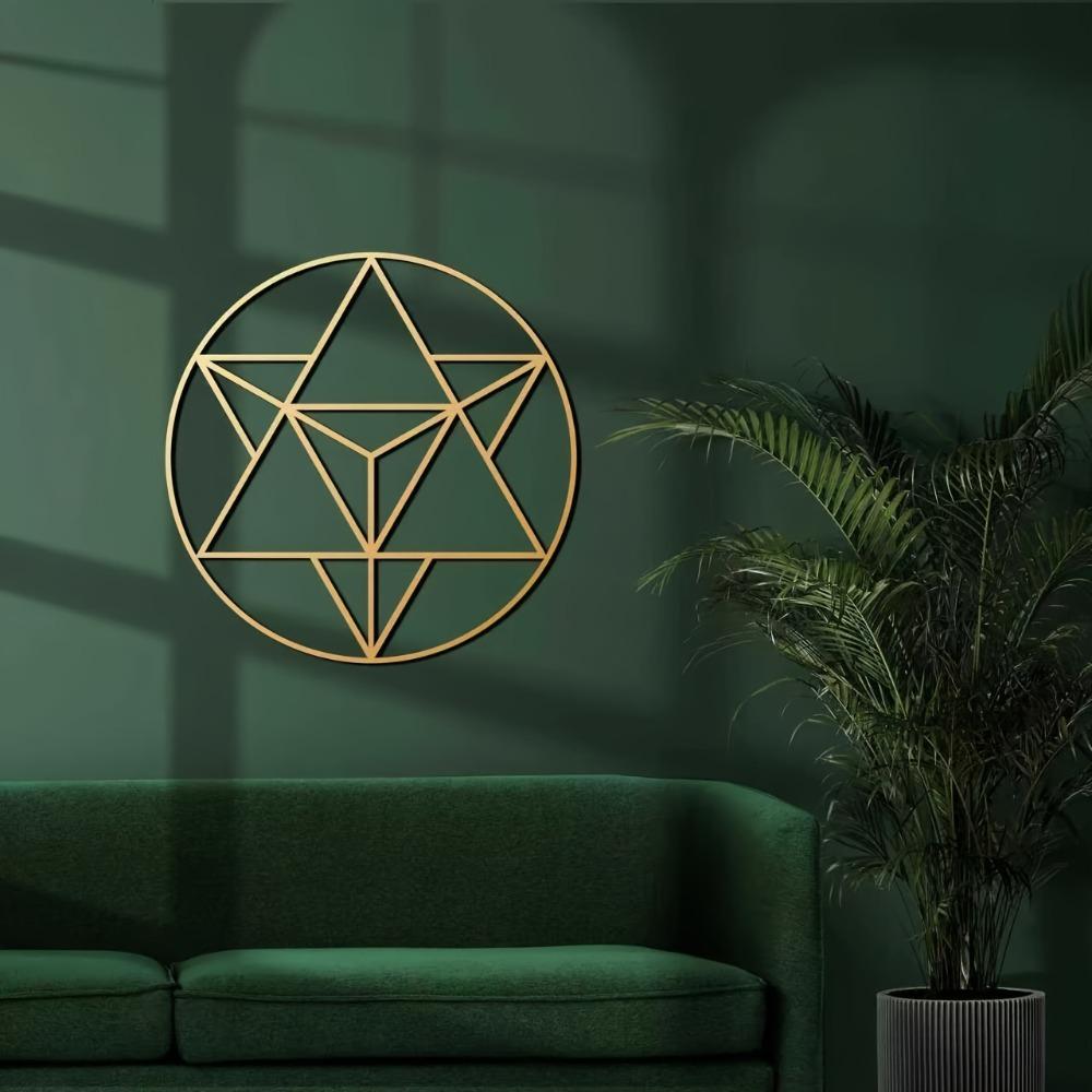 

1pc Merkabah Metal Wall Art Sacred Geometric Home Decor Living Room Party Scene Gift L-15.75inch золотистый
