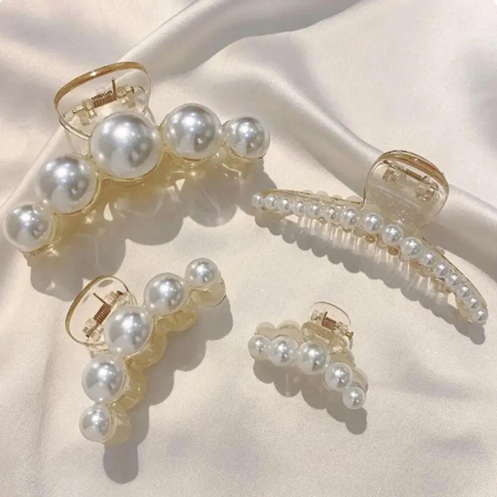 

4Pcs Large Shark Hair Clips with Pearl–Jumbo Anti-Slip Hairpins for Thick Hair,Elegant Simple Design,Women s Bun&Ponytail Holder