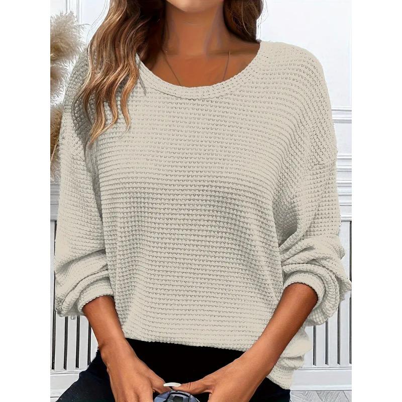 Plus Size Women's New Autumn Round Neck Solid Color Loose Long Sleeved Top