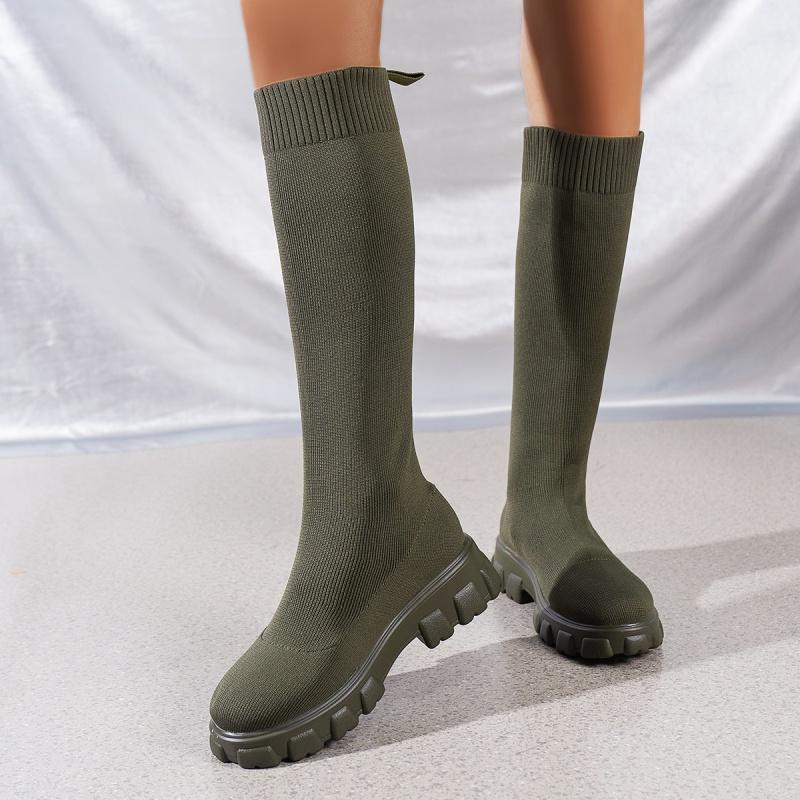 Stylish Elegant Square Heel Comfortable and Casual New Women's Shoes Winter Solid Color Fashionable Sexy Elastic Mid-calf Boots
