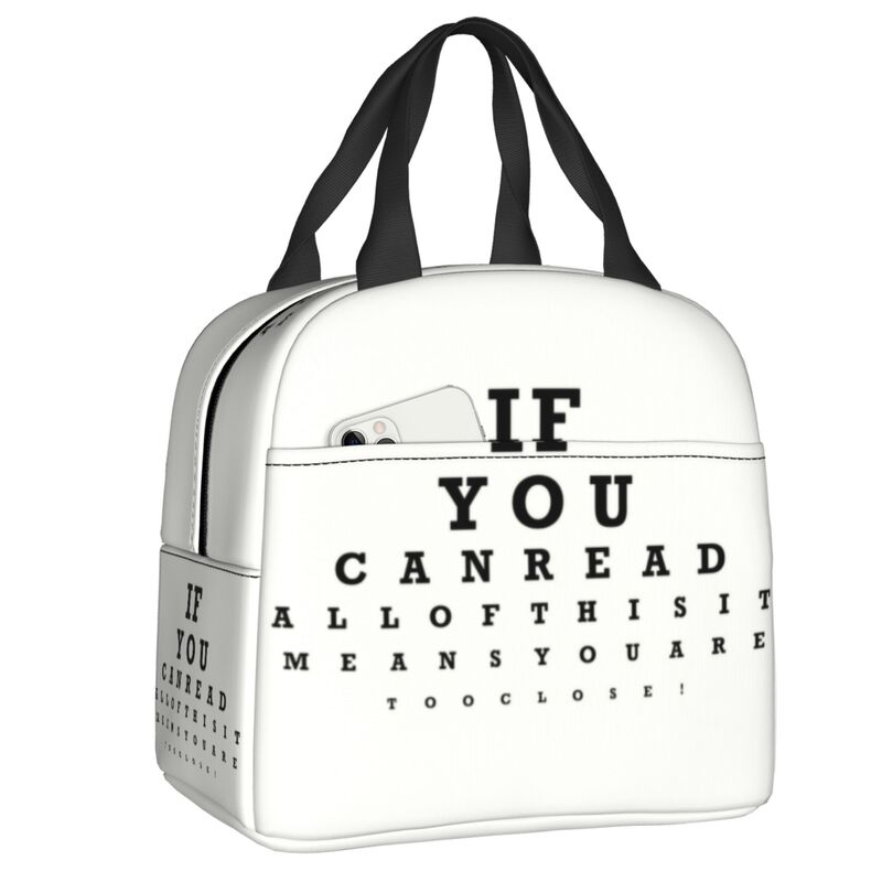 Custom Funny Glasses With Eye Test Chart Lunch Bag Women Optician Optometrist Warm Cooler Insulated Lunch Boxes for Adult Office