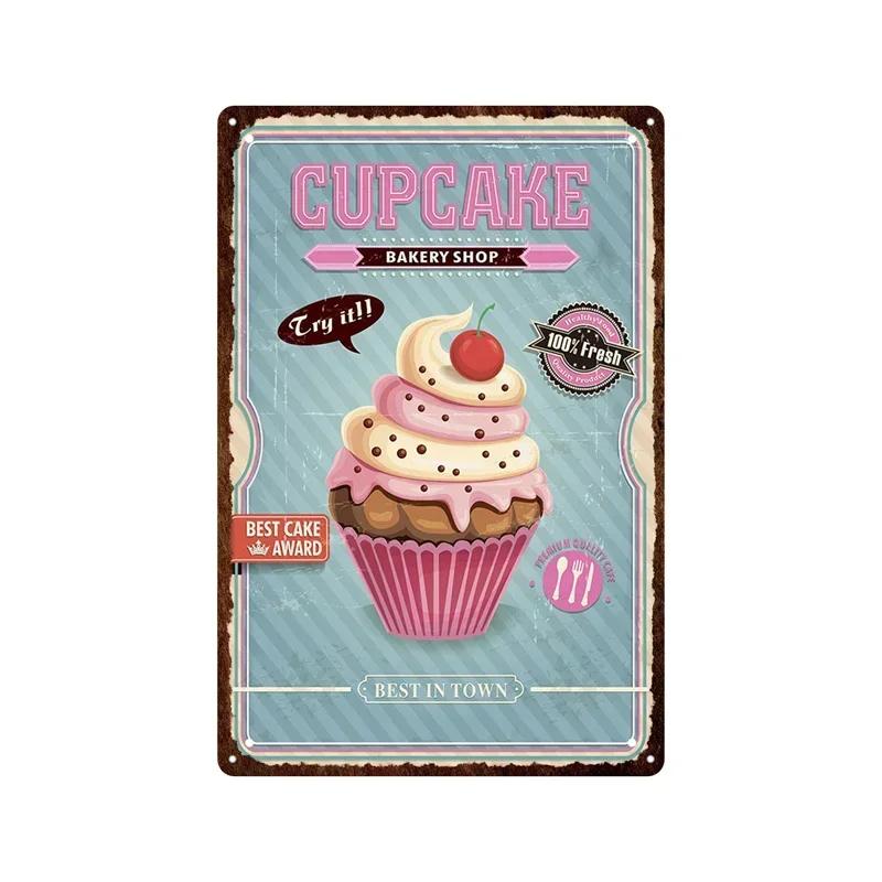 Metal Plate Tasty Cute Ice Cream Sundaes Milk Shake Painting Iron Tin Sign Wall Art Pictures For Kitchen Dessert Shop Home De