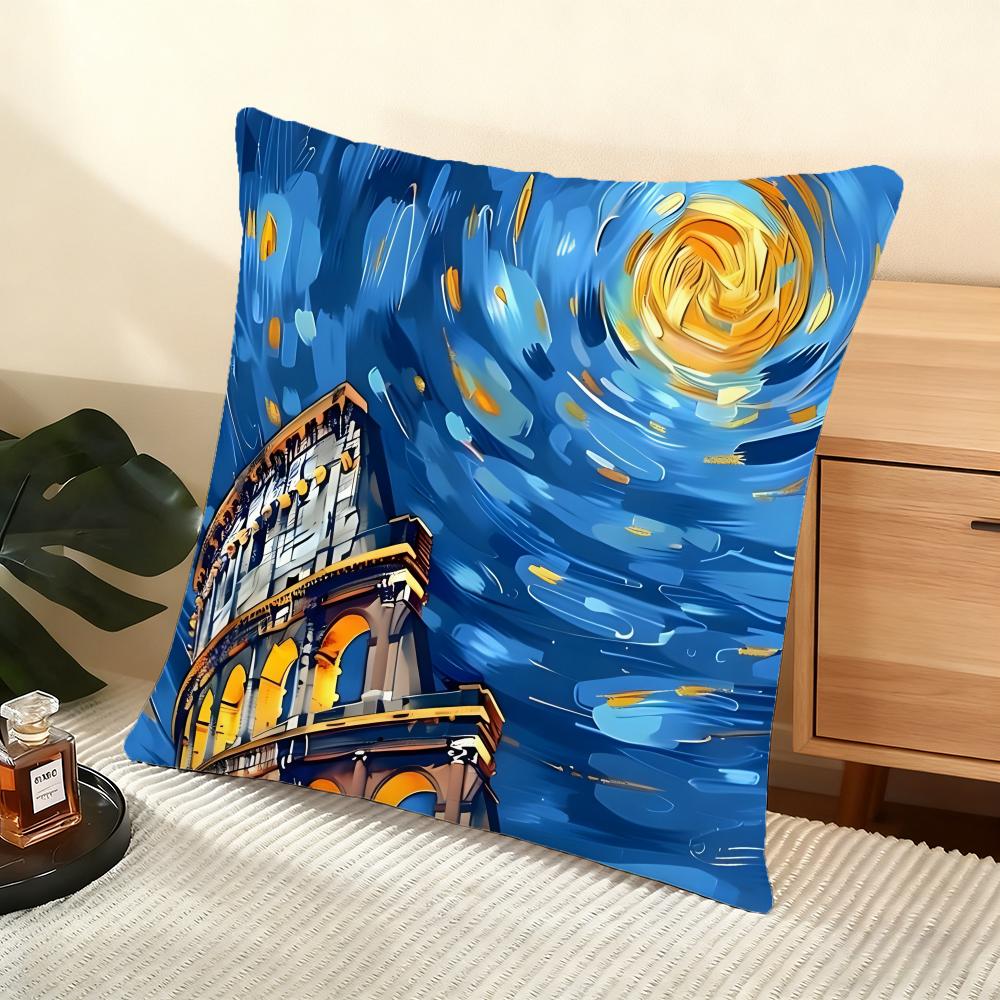 Poszewka na poduszkę Jedwabista Krótka Pluszowa Domowa Poszewka na Poduszkę Sofy - Niewidoczny Zamek Dekoracja Domu Dzieła Van Gogha