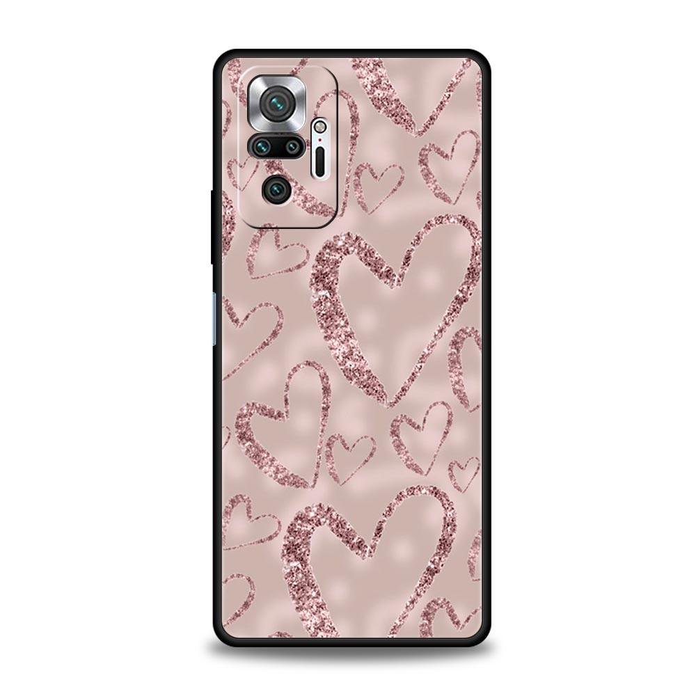 Phone Case For Xiaomi Redmi Note 14 13 12 5G 11 10 Pro Plus 4G 9S 9 14C 13C 12C 10C 9C 9A Soft TPU Cover Gold Rose Love Heart