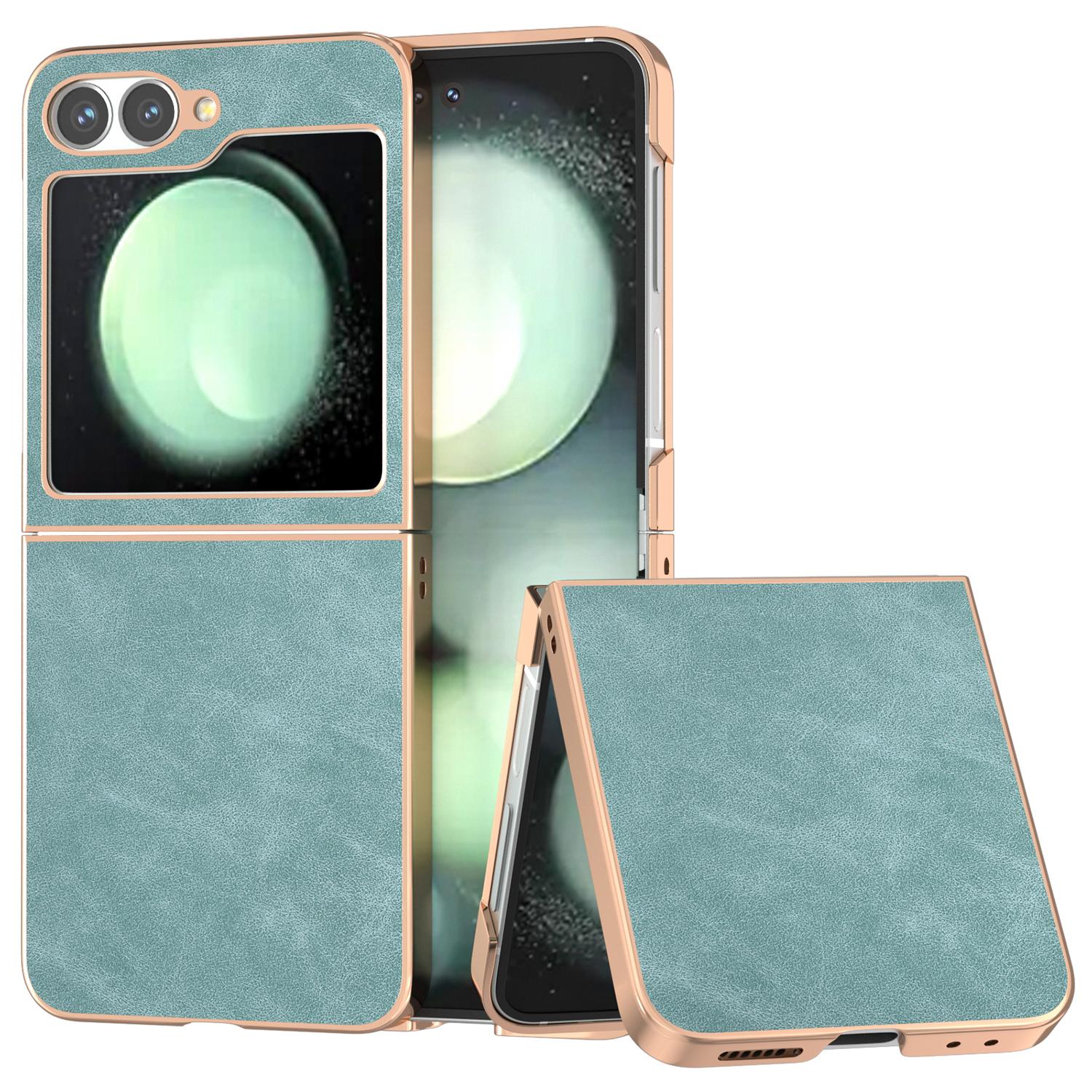 

For Samsung Galaxy Z Flip6 5G Case Electroplating PU+PC Shockproof Phone Cover Baby Blue