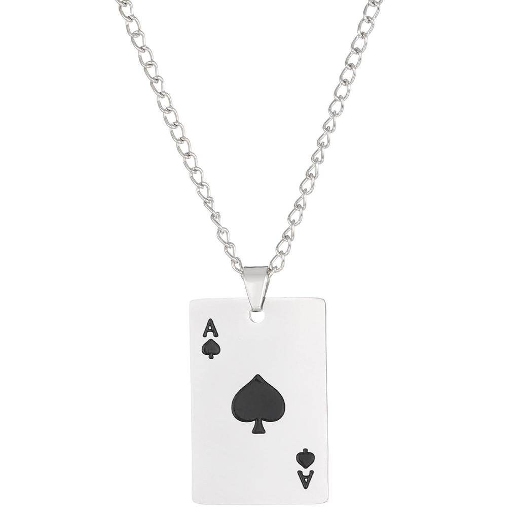 Playing Card Pendant Necklace Ace of Hearts Design Stainless Steel Chain Link Adjustable Length Casual Jewelry for Everyday Wear