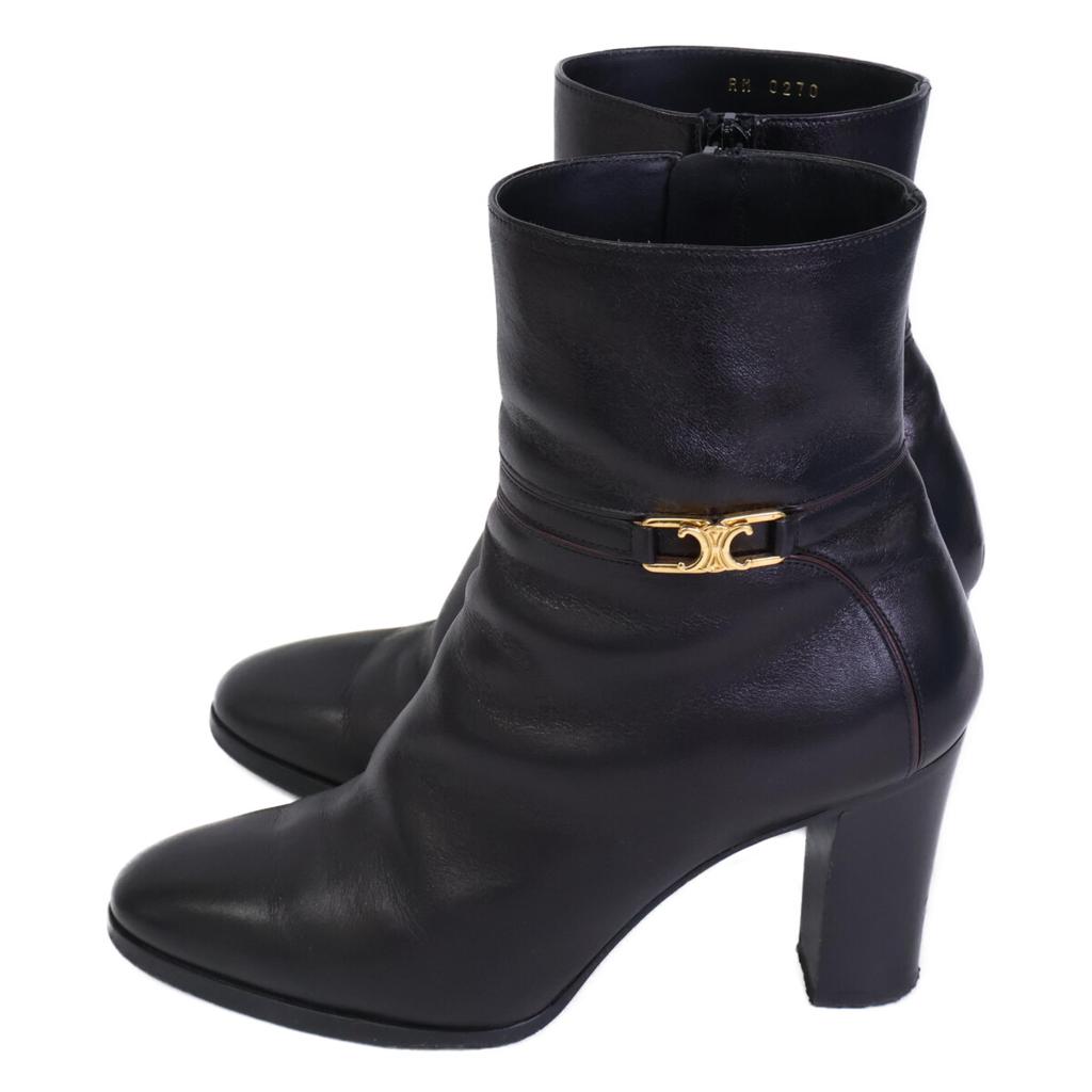 CELINE Triomphe Hardware Claude Ankle Boots/Chunky Heel Short Boots shoes 38 Black x GoldUsed