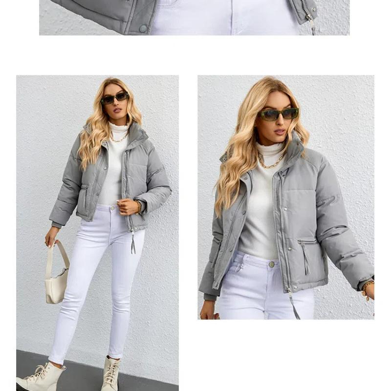 Womens Cropped Puffer Jacket Full Zip Quilted Jackets Warm Winter Coat Outerwear With Pockets