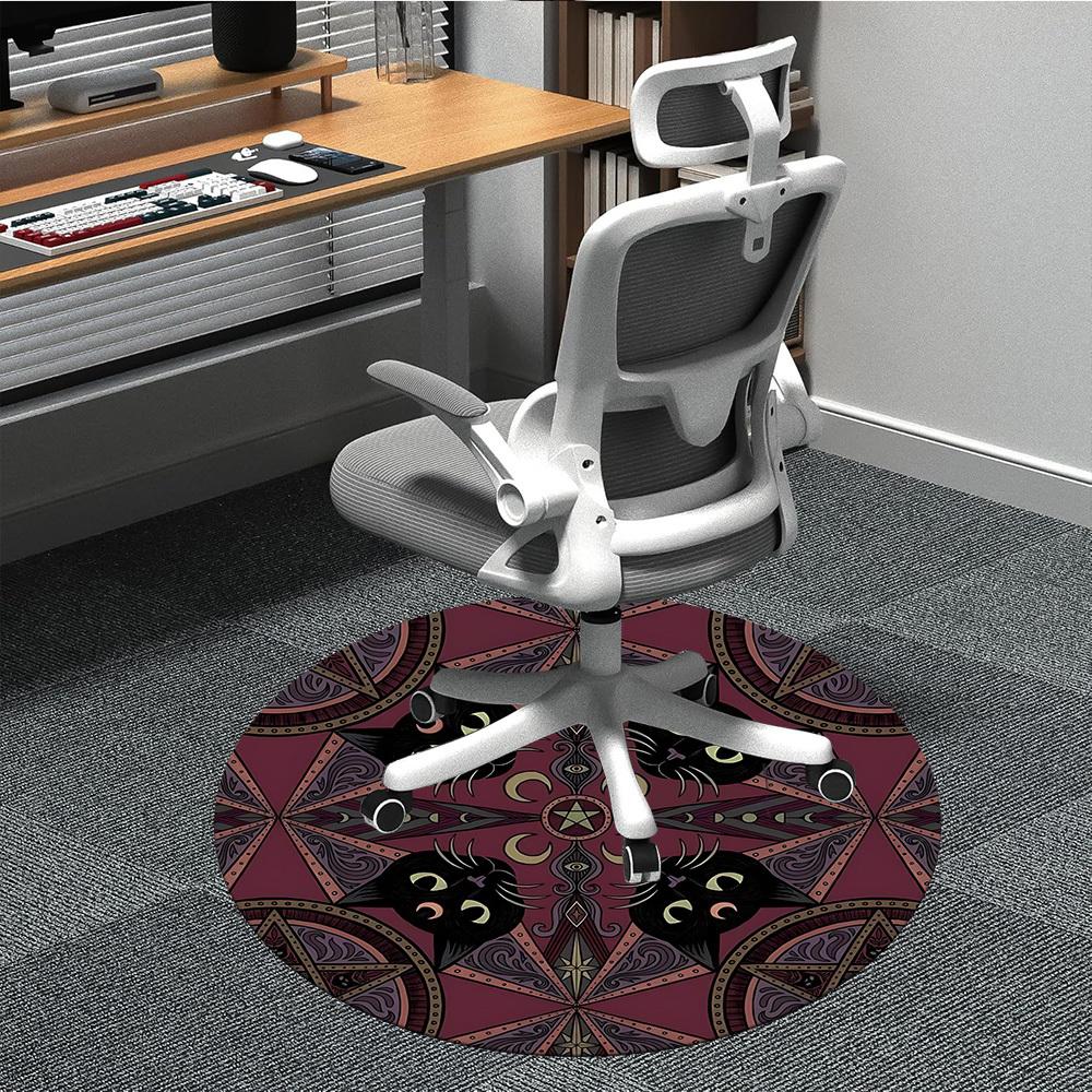 

1PCMystic Cats Office Round Area Rug, Mat Suitable For Office, Under Office Chairs Bedroom Living Room Home Decor, Room Deco 80cm
