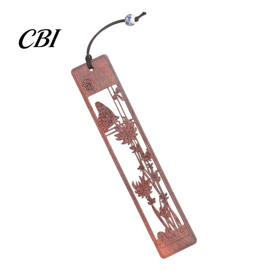 Traditional Chinese Design Bookmark Rosewood Bookmark, Plum Orchid Bamboo Chrysanthemum Carved Classic Fine Oily Wood Style Page Marker for D