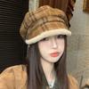 Korean Style Plaid Plush Beret Keep Warm Fisherman Hat Retro Winter Painter Hat  Autumn And Winter