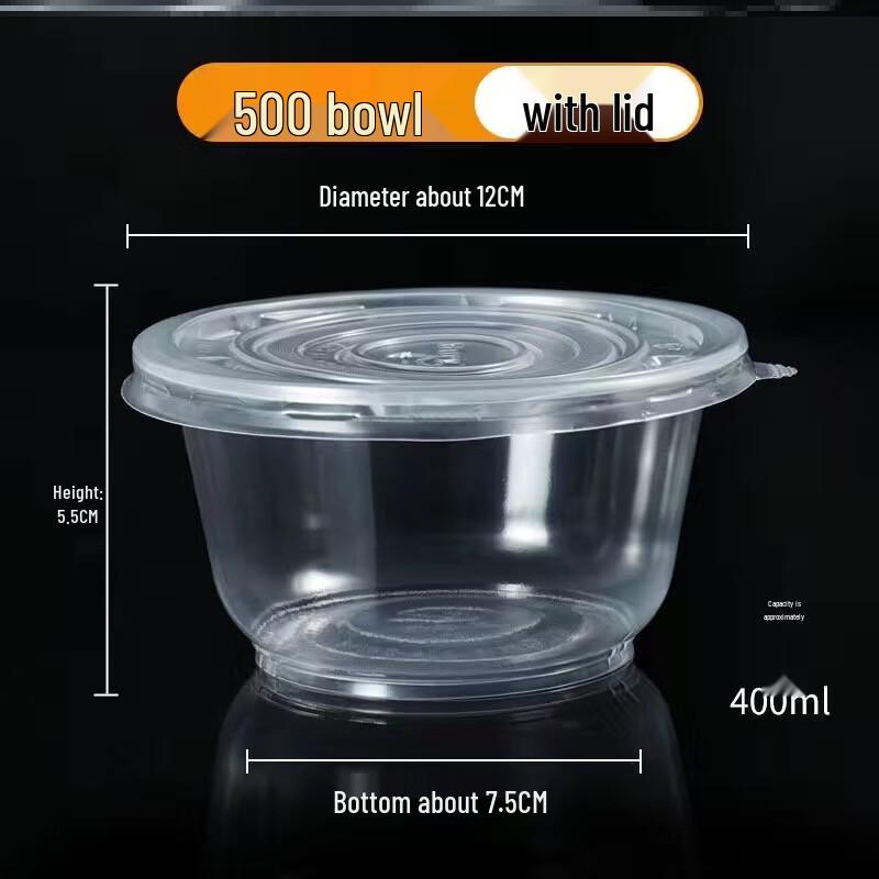 ZISIZ Disposable Round Plastic Bowl with Lid
