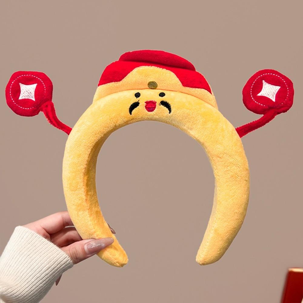 Cartoon Funny Hair Hoop God of Wealth Face Washing Hair Hoop New Year Plush Headband Children
