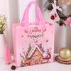 4/8pcs Pink Christmas Tote Bags with Handles,Santa Claus Elk Bell Pattern Reusable Gift Bag,Grocery Shopping Bag,Pink Packaging