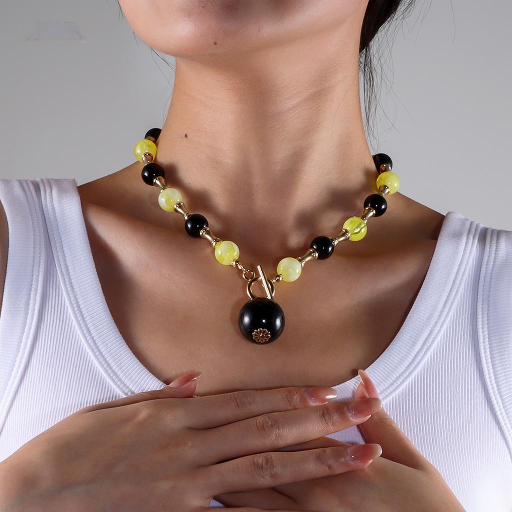 Round Geometry Beaded Chain Necklace for Women Accessories