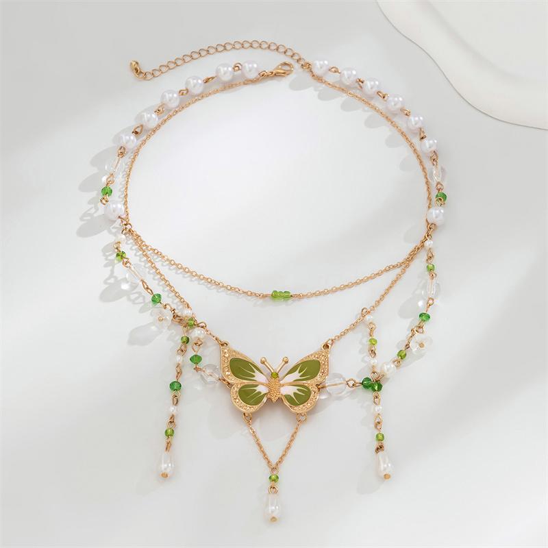 Green Butterfly Necklace Asymmetric Butterfly Choker Fairycore Necklace Green Fairy Necklace