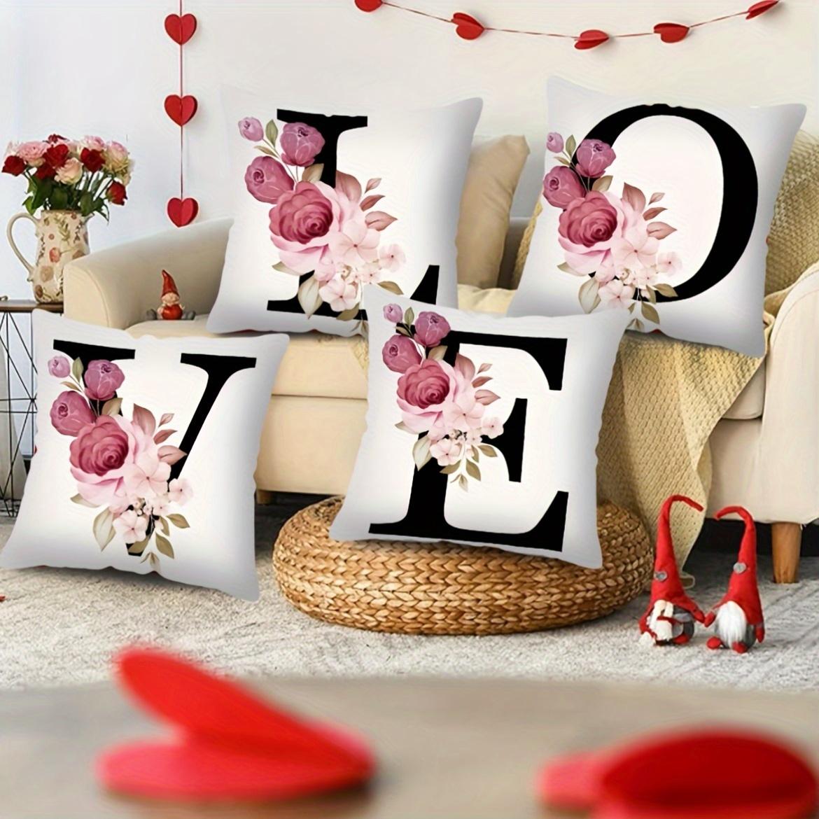 [Letter Print Pillowcase] Polyester 1pc Letter Print Pillowcase | 26 English Letter Flowers Interspersed Single-Sided Printed 17.7*17.7 inch E-25S18