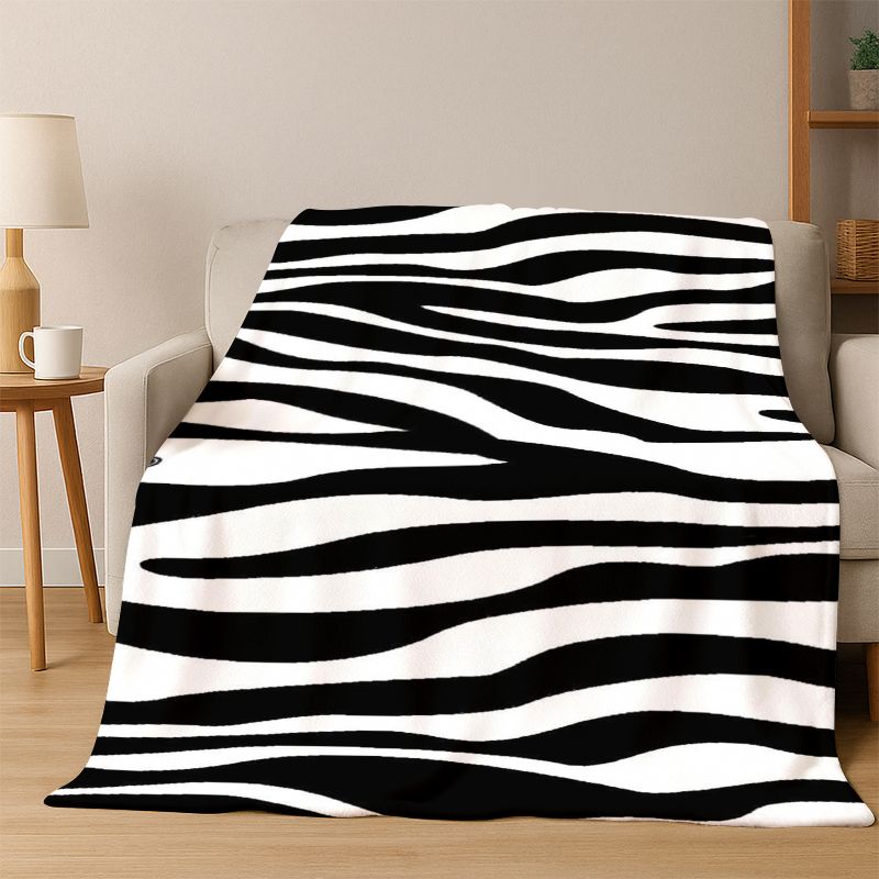Black White Zebra Stripe Flannel Blanket Soft Warm Blanket Throw Blanket for Bedroom Living Room Bed Travel Camping Picnic Gift