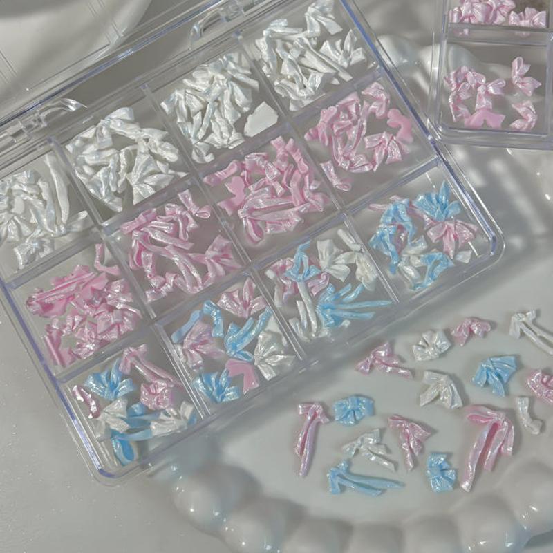 48/72Pcs Nail Satin Light Nail Charms Bowknot Jewelry Soft Carved Resin Bow Tie Nail Art Decoration Ribbon Bow  Diy