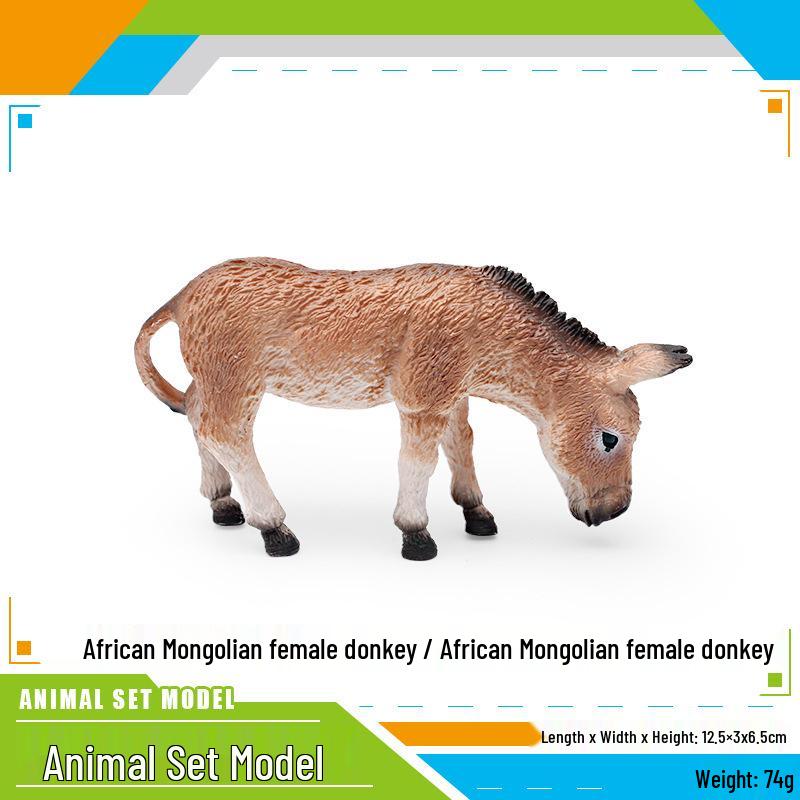 Wild African and Mongolian Donkey Model Set: Male, Female, Foal - Children's Educational Toy