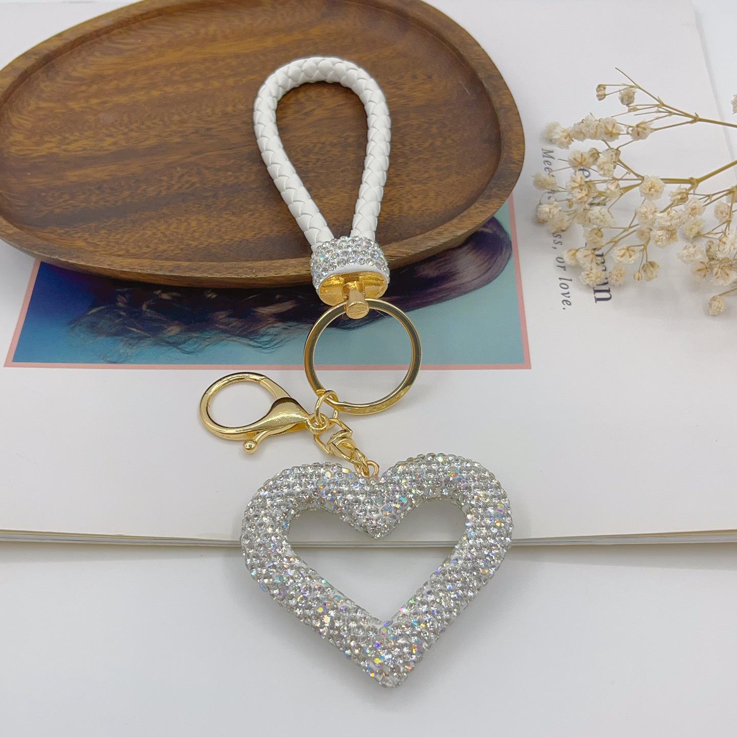Hollow Heart Polymer Clay Keychain: Cute Leather Rope Bag Pendant серебристый сердца