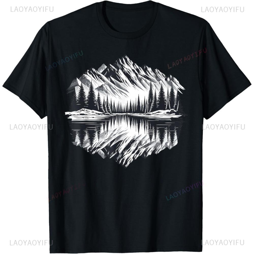 Mountain Lake Trees Reflection Graphic T-shirt L