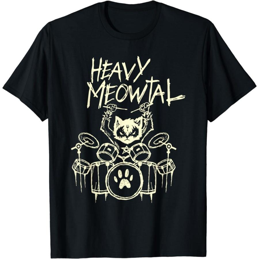 AspeAr Heavy Metal Headbanger Gift Drummer Cat Playing Drum Meowtal T-Shirt XXXXXL чёрный