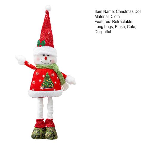 Christmas Doll Decoration Retractable Long Legs Plush Santa/Snowman/Reindeer Doll Toy Tabletop