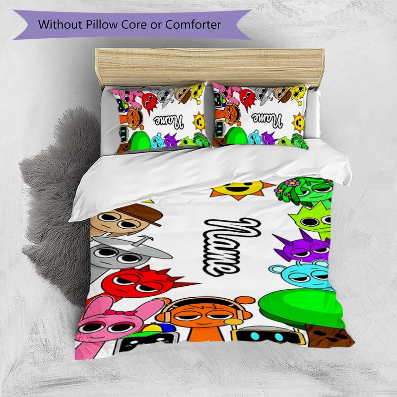 3pcs Custom Name Game Sprunki Bedding Set Duvet Cover Closure Includes 1 Duvet Cover & 2 Pillowcases for All Seasons Bedroom Decor