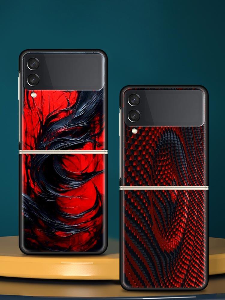 Black Red Ripple Art Hard PC Phone Case For Samsung Galaxy Z Flip 7 6 5 4 Black Cover For Galaxy Z Flip 3 Foldable Fundas Shell