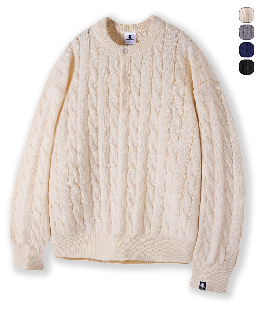 GHOST REPUBLIC Cable Henley Neck Knit 4 Colors Gkm-161