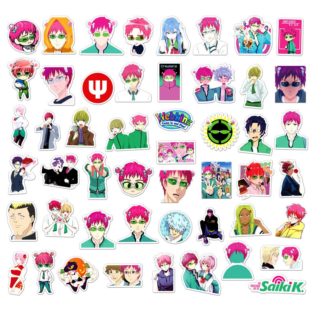 50Pcs Cartoon Fun Saiki Kusuo Anime The Disastrous Life Of Saiki K Stickers Doodle Diy Water Cup Scooter Sticker