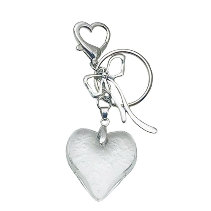 

Fashion Crystal Heart Bowknot Charm Keychains Ornament Women Car Keyring Backpack Handbag Charm Pendant Key Holder білий
