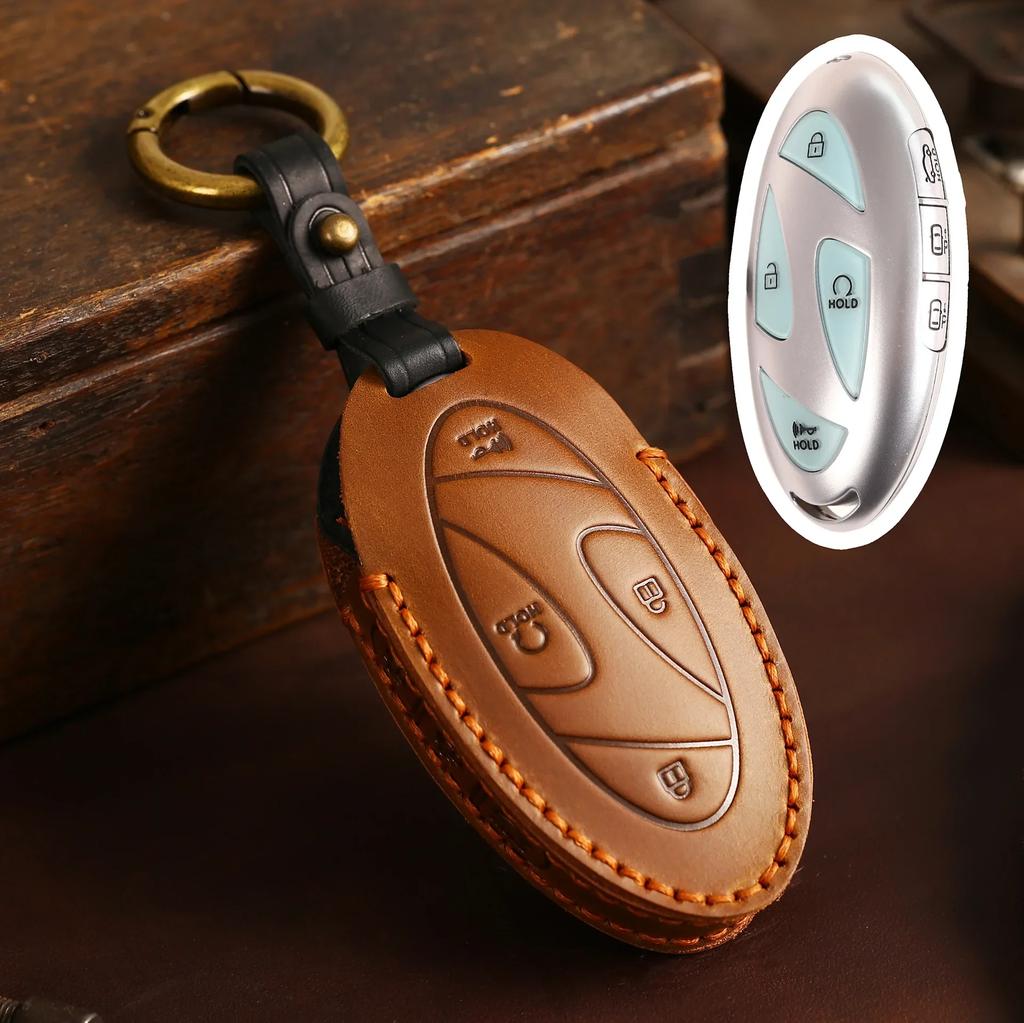 5/7 Buttons Leather Holder Shell Car Key Case Protector Cover For Hyundai Grandeur Gn7  Kona Ev  Smart Romote Keyless Go