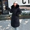 Down cotton clothes women's medium length over the knee Korean version waist large fur collar thickened warm hooded jacket