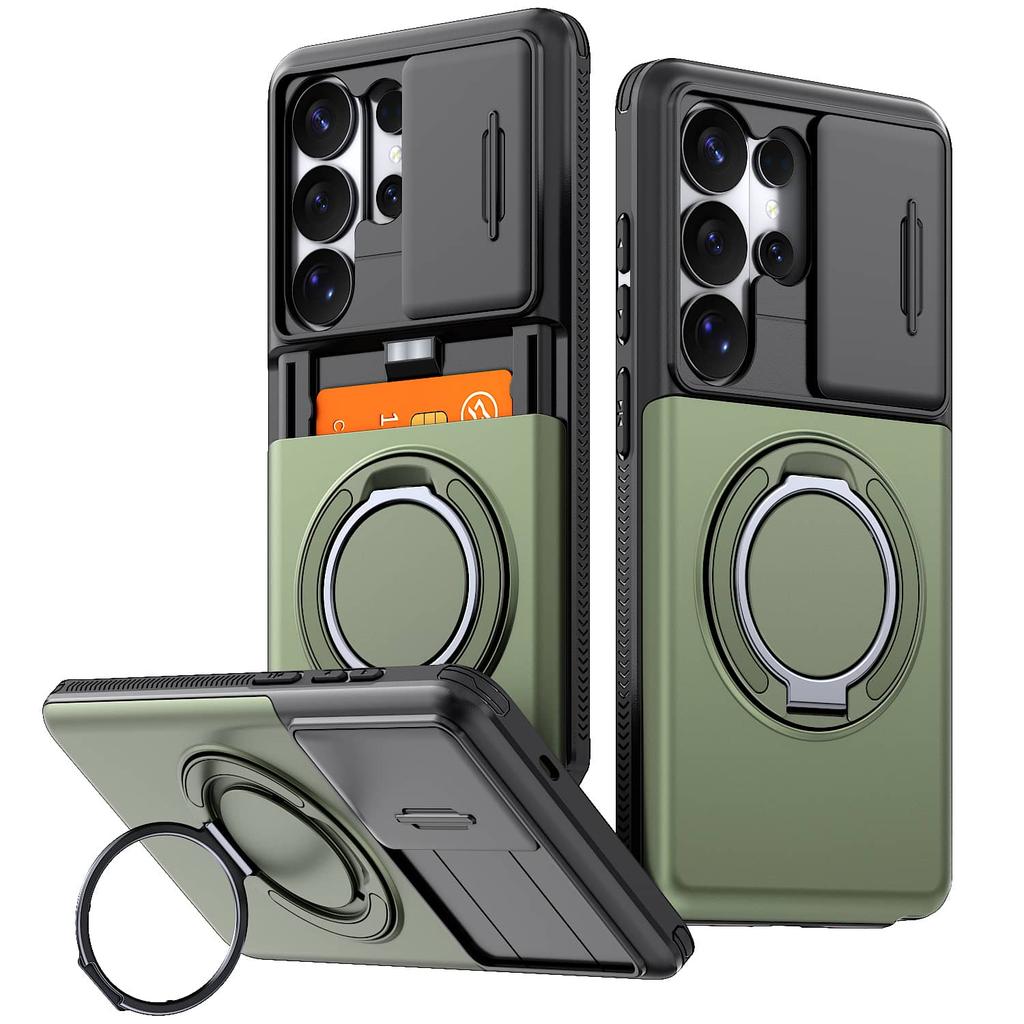 WEFOR Rugged Case for Samsung Galaxy S26 S25 S24 S23 S22 Ultra with Card Holder Wallet Kickstand Slide Camera Cover Shockproof