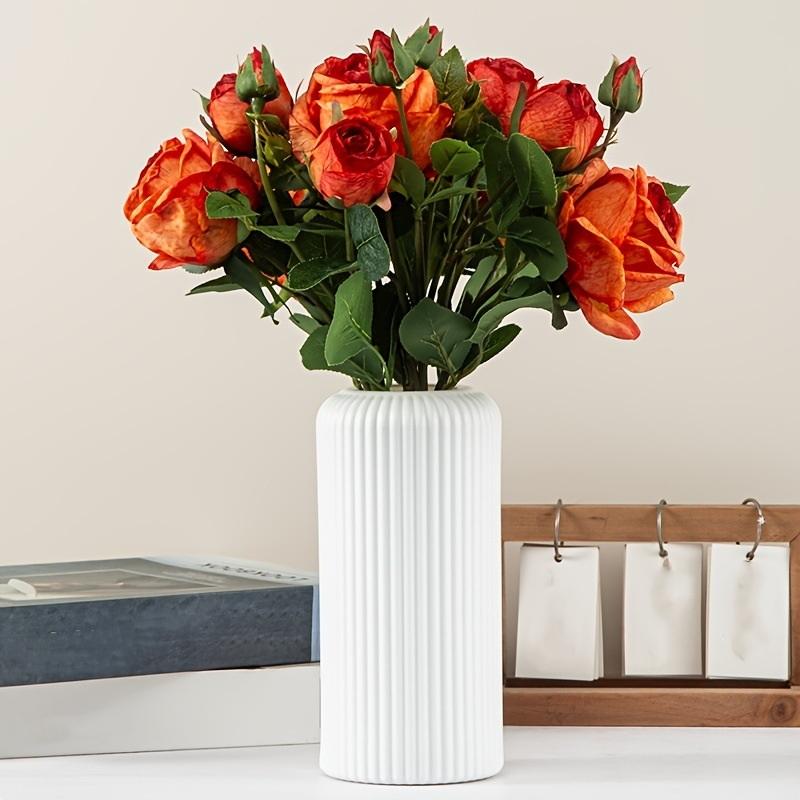 Elegante Vaso in Plastica Effetto Ceramica a Strisce per Fiori - Resistente, Facile da Posizionare, Elemento Decorativo Floreale