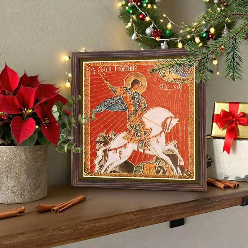 Pintura decorativa de iconos ortodoxos, Icono consagrado "San. Jorge el Victorioso a caballo",Pintura con marco,Arte Cristiano para Pared,20cm*20cm,regalo