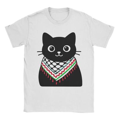 Palästina Katze trägt Keffiyeh T-Shirts für Männer Re Baumwolle Lustige T-Shirts Rundhals T-Shirts Kurzarm Kleidung Erwachsene