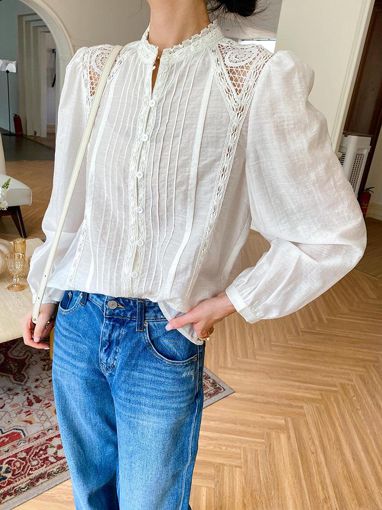 Autumn Women's French Long Sleeve White Shirt - Chic Socialite Style for European & American Fashion