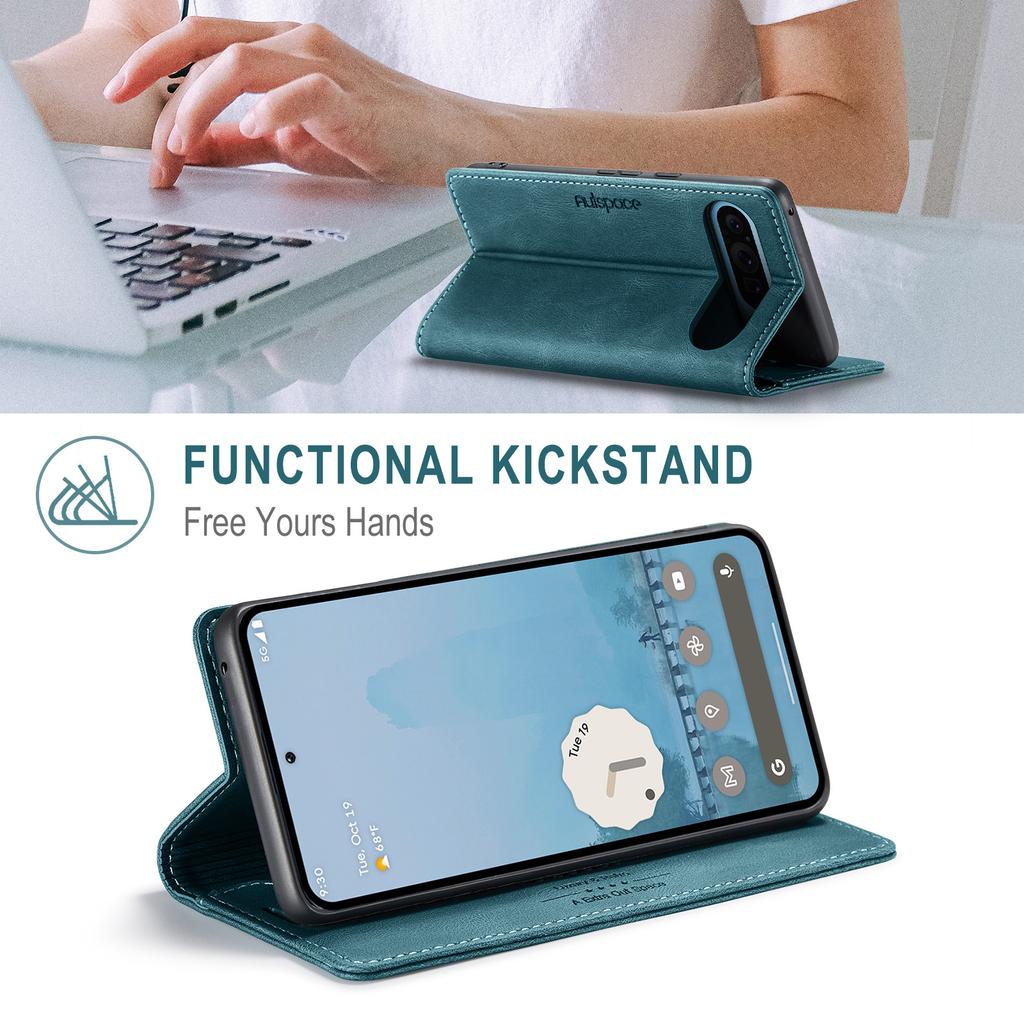 For Google Pixel 9 Pro XL Wallet Case AUTSPACE A01 Leather Stand Cover with RFID Blocking Card Holder