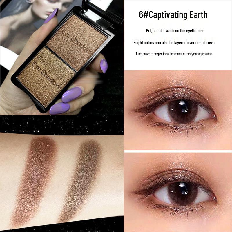 Ashariya Two-Color Eyeshadow - Pearlescent White, Blue, Purple Earth Tones for Students.