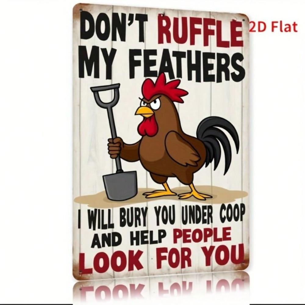 Vintage Metal Rooster Wall Decor, Heavy Iron Sign for Garden, Don't Ruffle My Feathers Poster