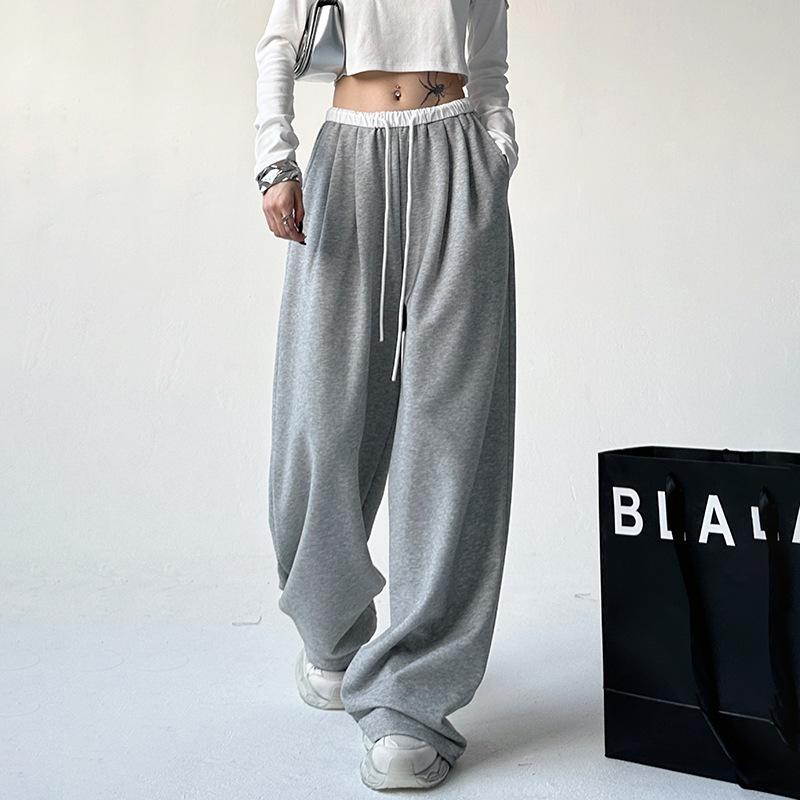 Women Contrast Waistband Wide Leg Sweatpants High Waist Loose Casual Trousers Regular & Tall Length S-XXL