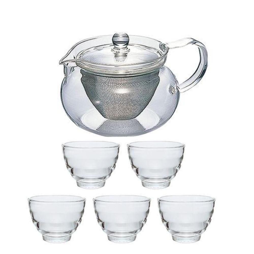Hario Heat Resistant Glass Teapot Round Set 450ml Teapot  5 Cups
