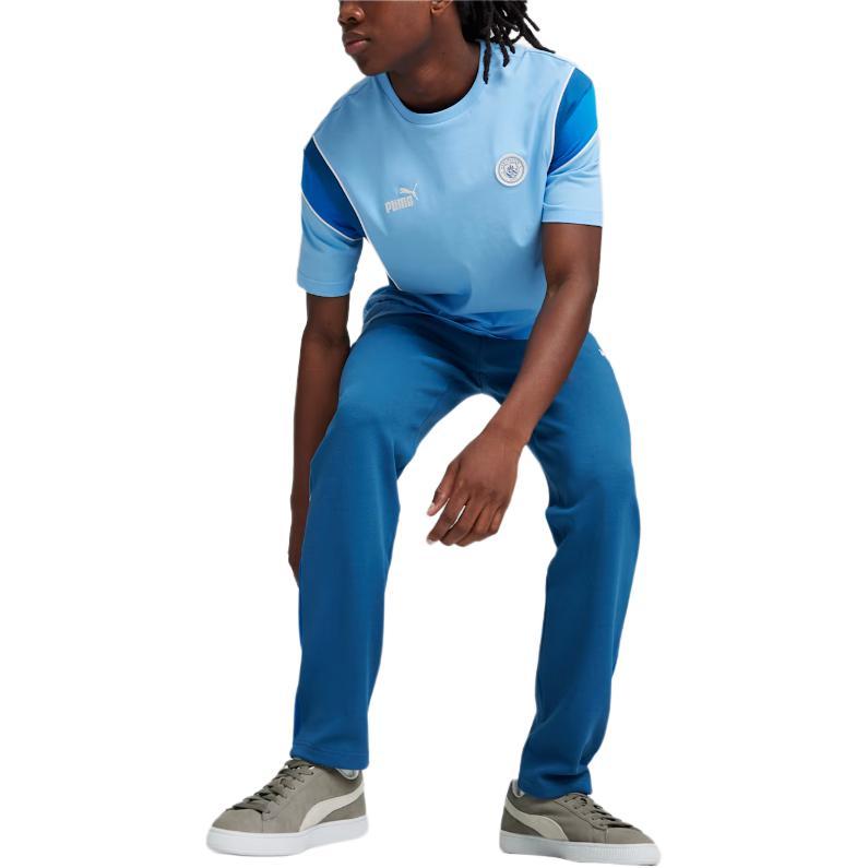 Puma Manchester City Ftbl Archive Color Block Logo Print Slim Fit T-Shirt Men T-Shirts Light-Blue 774389-09