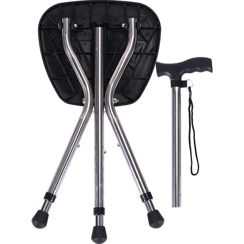 Portable Non-Slip Folding Walking Stick Chair: Three-Legged Aluminum Cane Stool for Elderly