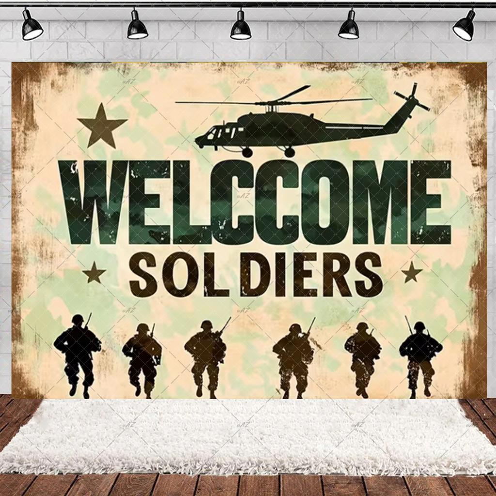 Militär Armee Thema Jungen Geburtstagsparty Dekorationen Camouflage Soldat Flugzeug Panzer Hintergrund Cartoon Luftballon Banner Kinderspielzeug Geschenk