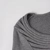 Women's European & American Style Grey Twist Slim-fit Pleated V-neck Long Sleeve Top